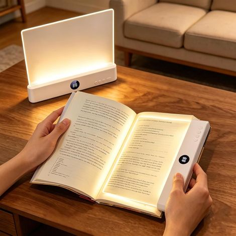 Lampe de lecture et veilleuse LED 2 en 1, lampe plate, blanche 3 températures de couleur et intensité réglable en continu, rechargeable par USB, éclaire toute la page, avec minuterie pour lire au lit (1/5)