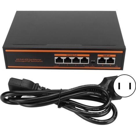 Commutateur réseau Ethernet 6 ports PoE, conception sans ventilateur, boîtier métallique, pour caméras IP et téléphones VoIP, prise américaine 100-240V. (1/5)