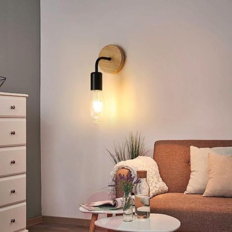 Lot de 4 appliques murales vintage Lampe murale en bois douille E27 Pour chambre escalier couloir Ampoules non incluses