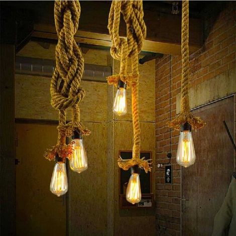 Lustre - - Vintage - Corde de chanvre - 150 cm - E27 - Intérieur (1/4)
