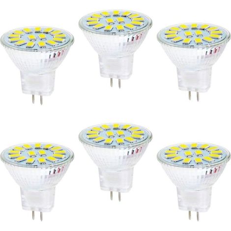Ampoules LED MR11, paquet de 6, LED 5W, peuvent remplacer les ampoules halogènes 40W, douille GU4 à double broche, 6500K, AC/DC 12V. (1/5)