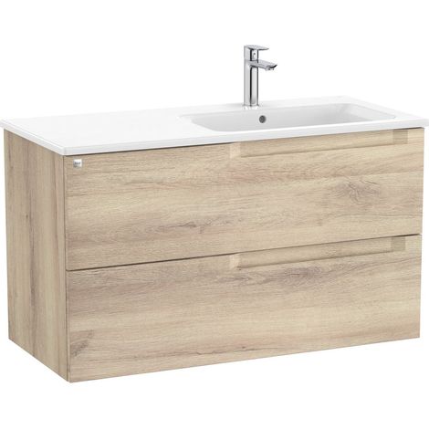 Pack mueble base de 2 cajones + lavabo ALEYDA - ROCA Color: Beige Madera - Medidas: 1005x460x565 mm - Posición del lavabo: Derecha (1/2)