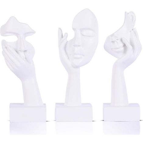 Lot de 3 Petites Statues de penseur – Figurines Blanches abstraites pour décoration d'intérieur, Appartement, bibliothèque