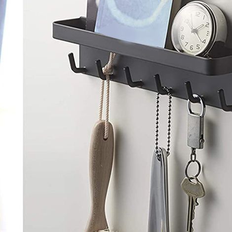 Porte-clés magnétique noir à suspendre derrière la porte, crochet pour clés, étagère de rangement, fixation sans perçage, autocollante, pour le salon et la salle de bain. (1/5)