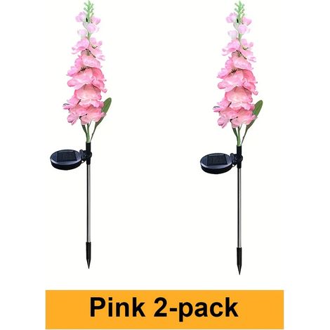 Lot de 2 lampes solaires de sol en forme de jacinthe, pour jardin et pelouse, éclairage paysager extérieur, rose (1/5)