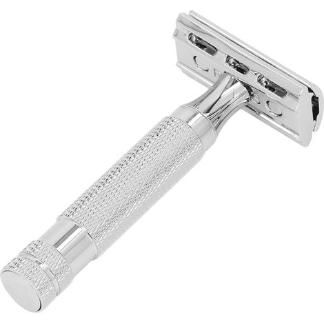 Ensemble de tondeuse de sécurité à double lame en alliage de zinc réutilisable avec support de sécurité pour hommes (1/5)