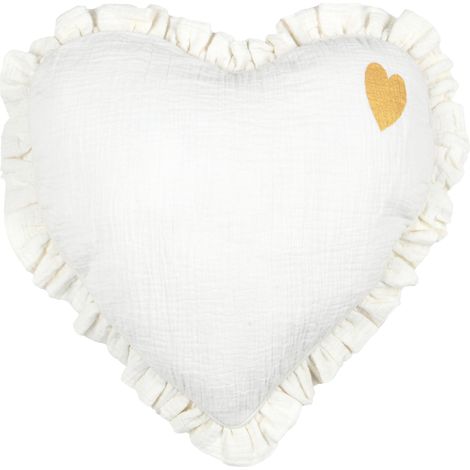 Coussin cœur en coton à volant froncé Ecru 45x45 cm (1/5)
