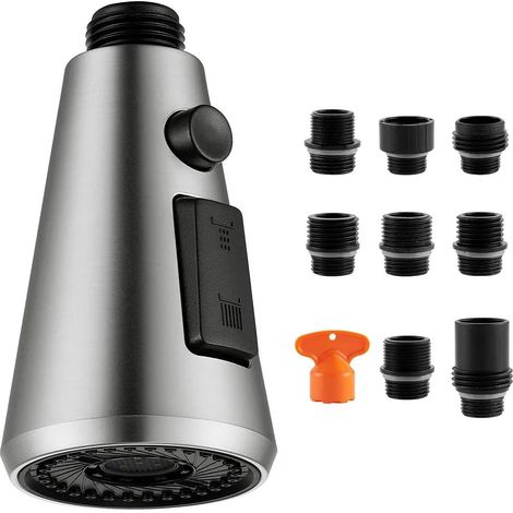 Tête de douchette de rechange pour robinet de cuisine, 3 modes, compatible avec tous les robinets, avec 9 adaptateurs. (1/5)