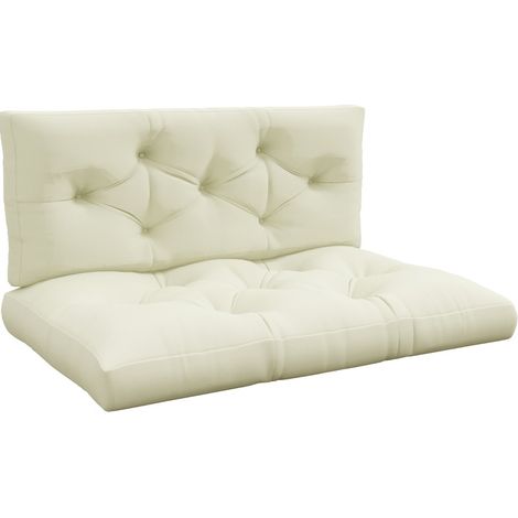 Set cuscini per seduta e schienale imbottiti con bottoni 120 x 80 x 12 cm crema (1/5)