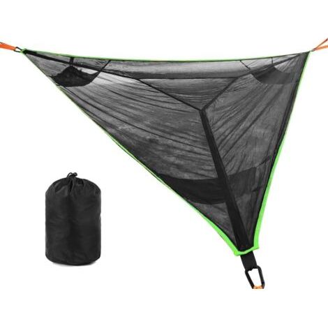 Hamacs de camping géants triangulaires, camping en plein air, hamac de camping aérien géant, hamac multi-personnes, camping aérien portable, confortable, terrasse de jardin, mobilier pliant (noir, 4 x (1/5)