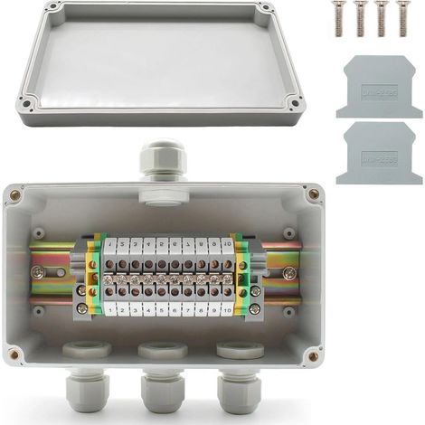 IP66 Wasserdichte Anschlussdose, 1-in-3-Ausgang, mit DIN-Schienen-Klemmenblock, universelles Klemmenblock-Set, geeignet für Automatisierungsprojekte, Garagen, Heimwerkerprojekte (1/5)
