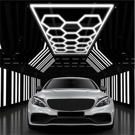 Plafonnier LED hexagonal pour garage-24pcs lot de tubes lumineux, éclairage de plafond LED super lumineux 192W 6500K pour garage, entrepôt, atelier, salle de sport, sous-sol, salle de lavage (5-Hex)
