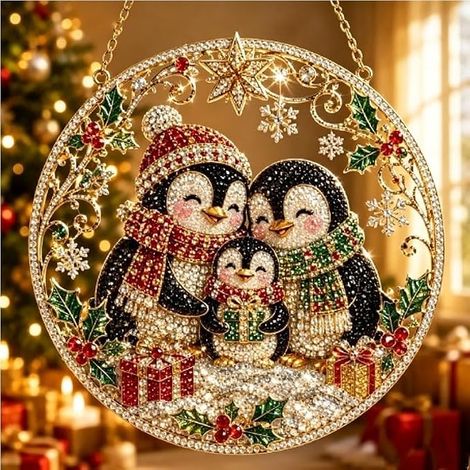 Weihnachtliches Acryl-Diamantgemälde – Pinguinfamilie, 25 cm