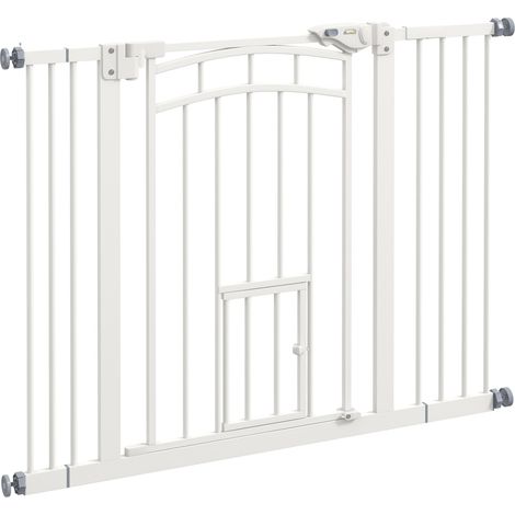 Barrière de sécurité pour animaux réglable avec porte pour chat, 74-100 cm, blanc (1/5)