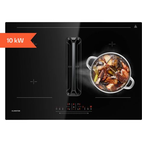 Klarstein AirJet 72 Induction Hob with Extractor - A+ Energy Efficiency, 600 m³/h Exhaust, Flex Zones, 10000 W Boost, Touch Control, Child Lock, Stainless Steel & Glass, 72 cm