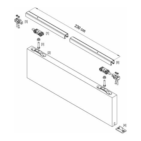 Rail + garniture pour porte coulissante suspendue standard 40KG - Longueur : 2.3 m - Profil U : Oui - KRONA KOBLENZ