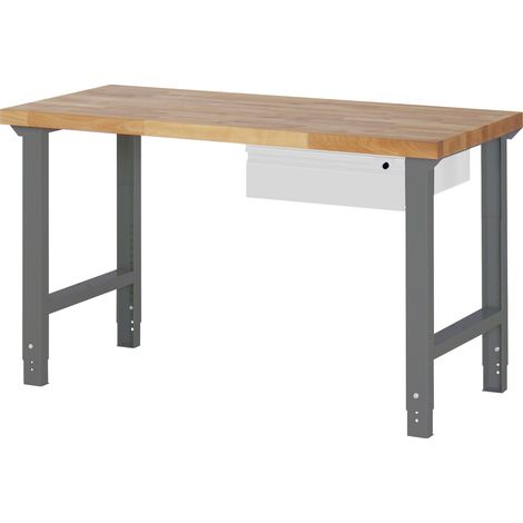 STIER Höhenverstellbare Werkbank Premium, 1 Schublade, 150x70x79-114cm, aus pulverbeschichtetem Stahl und Buche, ideal für flexible und ergonomische Arbeitsumgebungen