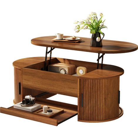 Table d’appoint, 110 x 55 cm, coloris noyer, avec rangement (1/5)