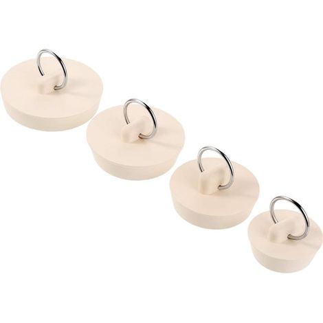Set di 4 tappi in gomma per lavandino (bianchi) con anello per appendere, ideali per vasca da bagno, cucina e bagno (1/5)