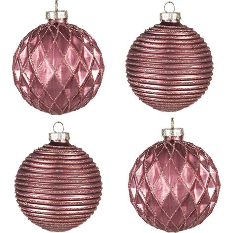 Lot de 4 boules de Noël en verre rouge pour décoration de sapin style classique 8 x 8 cm - PANGIVO (1/3)