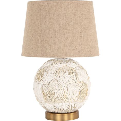 Lampe à poser blanche élégante avec base sculptée en coquillages - Blanc coquillage et beige naturel (1/4)