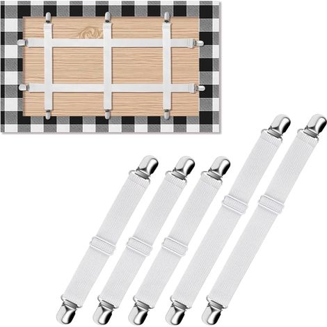 5 Pièces Pince Pour Nappe, Élastique Réglable Nylon, Acier Inoxydable, Blanc, Pour Table Extérieur Intérieur (1/5)