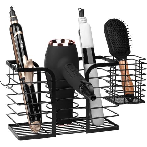 Support Seche Cheveux et Lisseur Salle de Bain pour Accessoires Chauds, Brosse, Produits & Soins - Matériel de Montage Inclus (1/5)