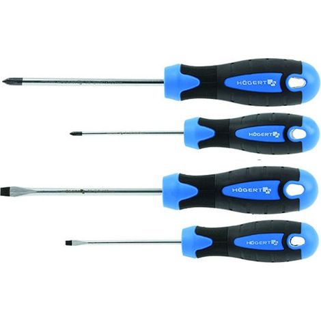 Kit de 4 tournevis Hogert en acier S2 plats et cruciformes (HT1S094)