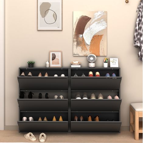 Wandmontierter Schuhschrank aus Metall mit 3 Klappen, platzsparend, schwarz, MODENUIT (1/4)