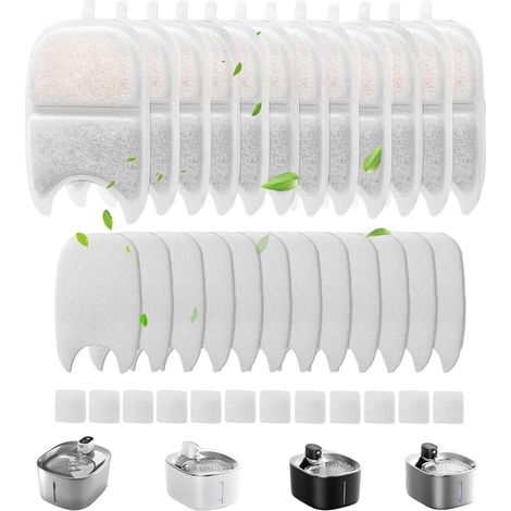 Filtros para bebederos de gatos, paquete de 12 filtros de carbón y 24 esponjas de repuesto, con resina de intercambio iónico y carbón activado para el bebedero Feelneedy YPD-C004. (1/5)