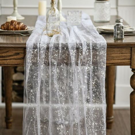 Camino de mesa de 2 piezas, 70300cm, decoración de mesa con lámina dorada, para cocina, fiestas, cumpleaños, bodas - Plateado (1/5)