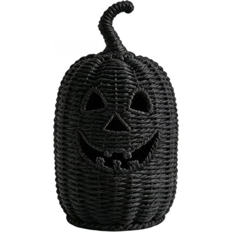 Photophore citrouille Halloween haut tressé noir, décoration intérieure pour bougie LED (1/3)