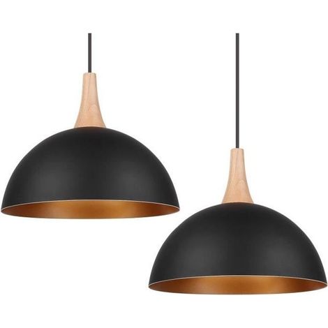 Lot de 2-Suspensions luminaires-Liaison en Bois, Abat-Jour Épais avec Technologie Peinture, Luminaire Suspendu-en E27 (1/4)