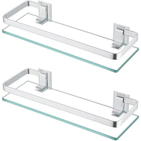 Étagère de salle de bain, étagère murale en verre, aluminium, épaisseur 8 mm, verre trempé, rectangulaire, argent, lot de 2, A4126A-P2 (30 cm) (1/4)
