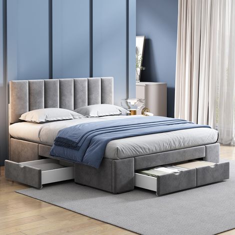 Letto imbottito letto matrimoniale letto contenitore con rete a doghe (con 4 cassetti (140x200 cm) (1/5)