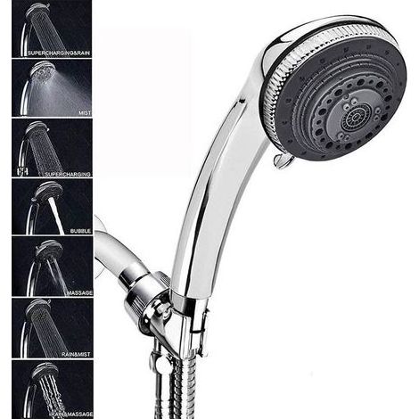 Pommeau douche et tuyau， 7 modes universel réglable Pommeau de Douche avec Tuyau 150 cm,Avec économie d'eau haute pression pommeau de douche,Installation facile,hydrothérapie,SPA,salle de bai (1/5)
