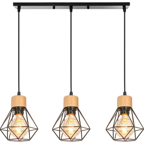 1 Suspension Luminaire Industriel Métal Bois E27 Rétro Pour Salon Cuisine Chambre (1/5)
