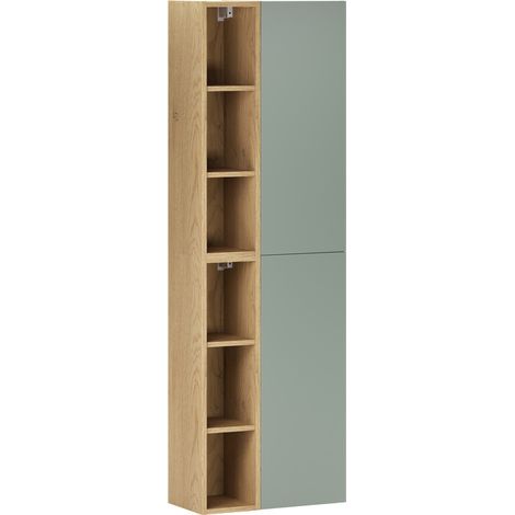 Meuble colonne de salle de bain suspendu ASTER vert 50 x 160 cm avec extension - étagères ouverte (1/5)
