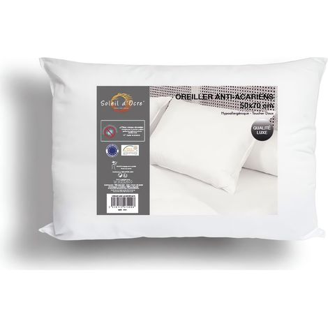 Soleil D Ocre – Oreiller anti-acarien luxe 50x70 cm – Enveloppe 100% polyester microfibre – Garnissage 100% polyester fibre creuse – Lavable en machine