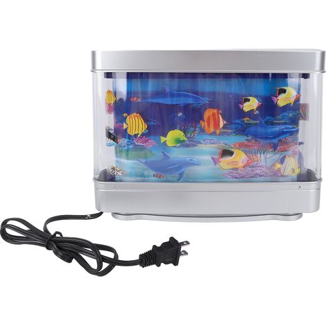 Ortviai Lampe de bureau aquarium artificiel avec poissons mobiles, lumière blanche, 30 x 22,5 x 7 cm, ABS (1/5)