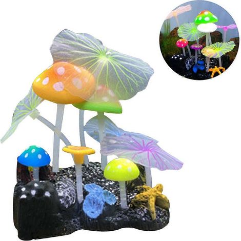 Décorations lumineuses pour aquarium, ornements en corail champignon (1/4)