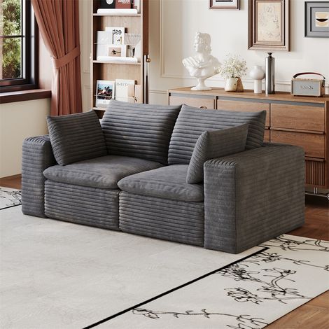 Canapé Droit Nuage - 180x90x60cm - Modulaire Convertible en Velours Côtelé sans Cadre avec Assise Double Couche - Gris Foncé (1/5)