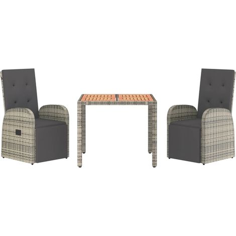 3 Piece Garden Dining Set Grey Poly Rattan&Solid Wood Acacia vidaXL (1/4)