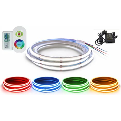 Kit Ruban LED RGB de 5 mètres COB 576 LED au mètre IP20 avec contrôleur radio et alimentation 12V