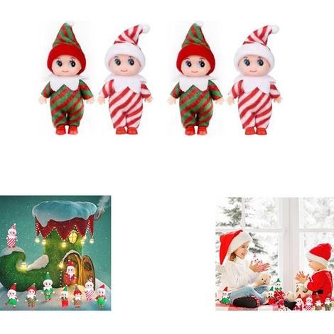 Christmas Characters - 4 Pieces: Mischievous Baby Elf, Mini Christmas Elf Dolls for Shelf, Small Christmas Elf Figurines