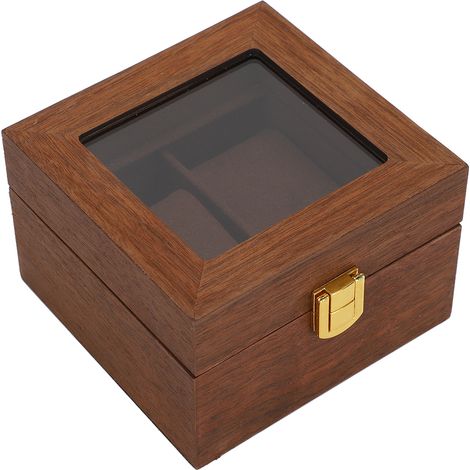 Boîte à montres en bois à 2 emplacements, style coquille, couleur noyer noir (1/5)