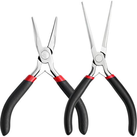 2 Pièces Mini Pinces à Bec Aiguille, Mini Pince à Bec Effilé et Pince à Bec Effilé Courbée, Pinces à Bijoux en Précision pour Bijoux, Bricolage, Réparation et Emballage de Fils (1/5)