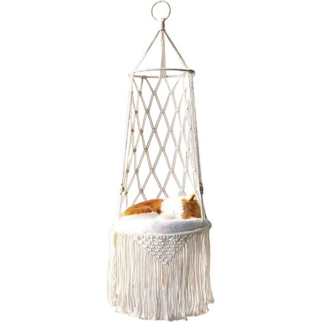 Hamac en macramé pour que les chats se détendent et décorent (1/5)