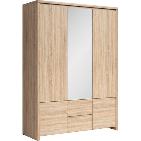 Pegane – Armoire 5 portes avec miroir et 2 tiroirs – Chêne Sonoma – Longueur 153,5 cm x Hauteur 211 cm x Profondeur 55,5 cm – Panneaux de particules HDF (1/5)