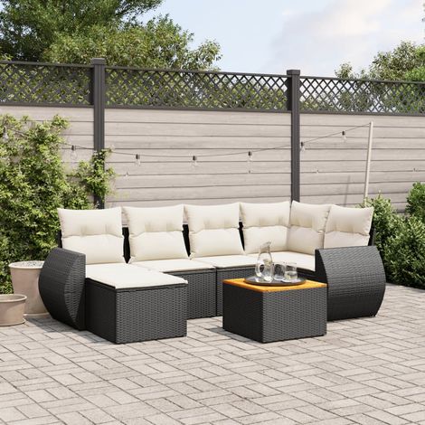 vidaXL Set Divani da Giardino con Cuscini 7pz Nero Polyrattan (1/3)